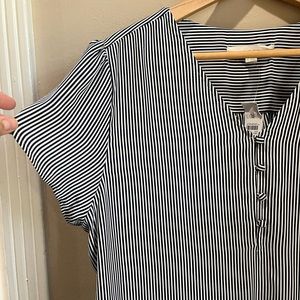 LOFT, Black and White Striped Blouse, Cap Sleeve, Size XL, NWT